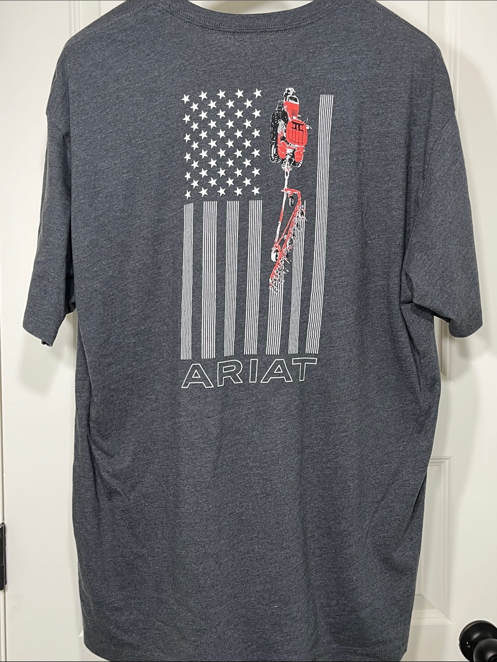 Ariat XXL Gray Graphic T Shirt American Flag Tractor Farm Western Tee
